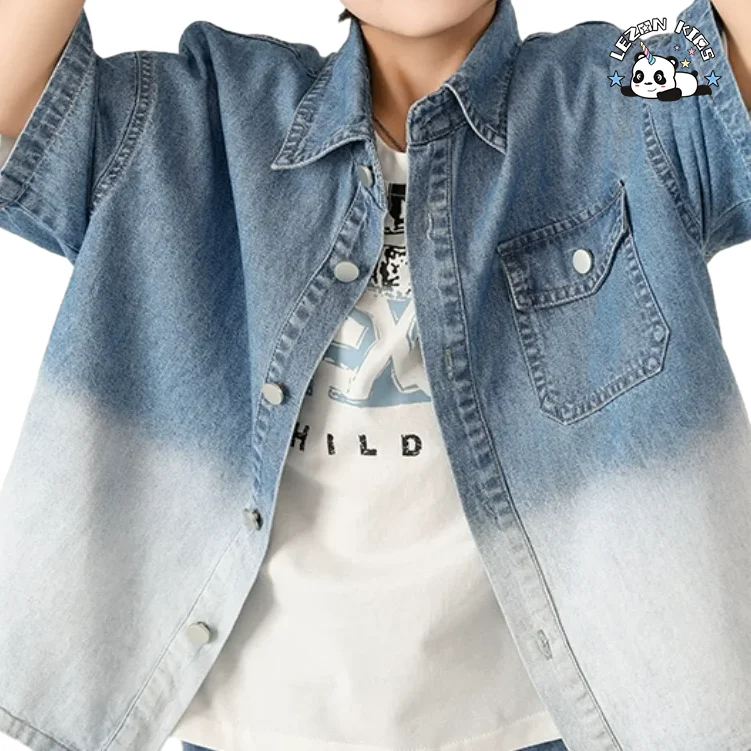 LEZONKIDS - Fashion Kids Toddler Baby Boy Short Sleeved Shirts & Shorts Boys Loose Two-piece Suit Button Down Denim Shirt Tops Blouse